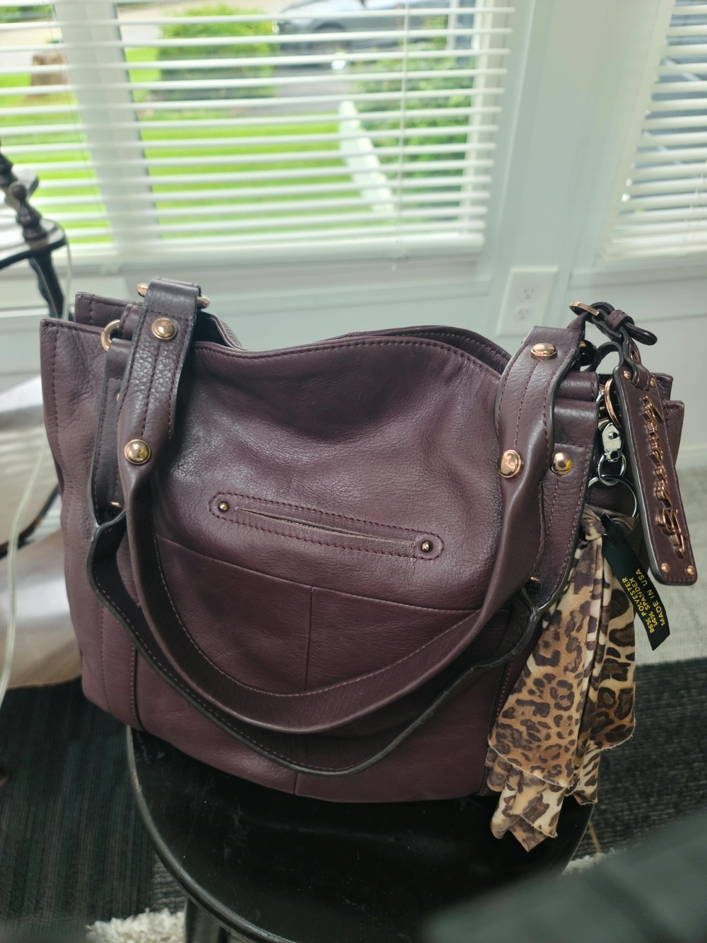 b. makowsky Leather Shoulder Bag - Plum - Picture 4 of 11